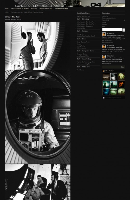 Screenshot der Website von Gavin Rothery mit Setfotos von »2001: Odyssee im Weltraum«